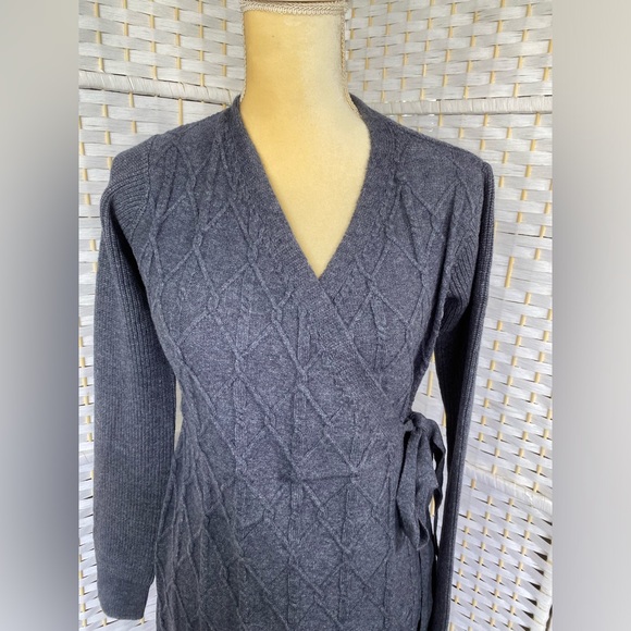 NWT Hem & Thread MIDI Wrap Sweater Dress V Neck Cable knit design True Wrap - Picture 11 of 17